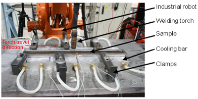 Experimental setup for the WAAM process and temperature measurement
